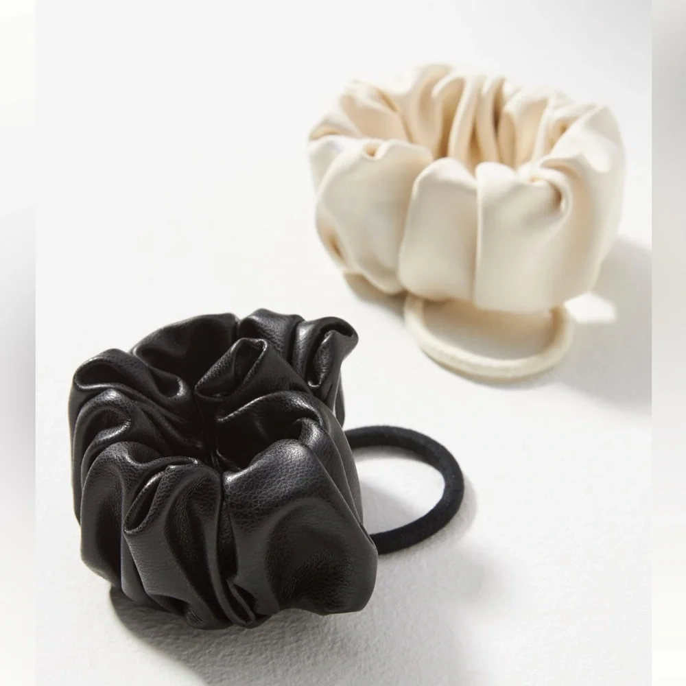 Anthropologie Scrunched Faux Leather Hair Ties, Set of 2